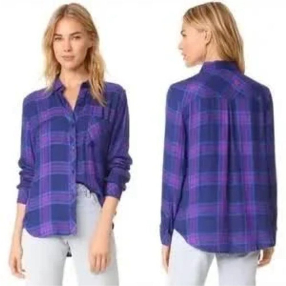 Rails Taitum high Low Blue and Purple Plaid Shirt